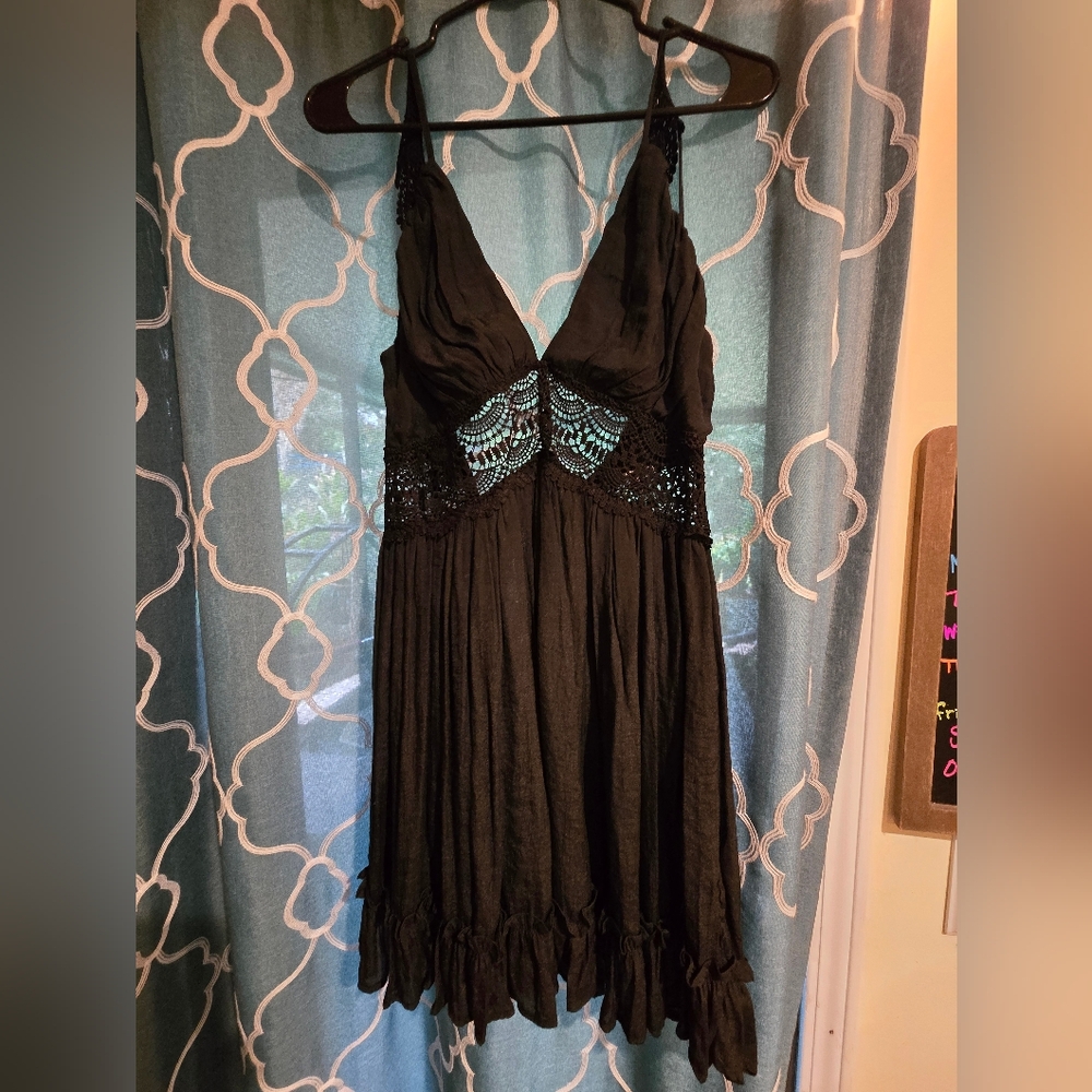 Black Crochet Detail Mini Dress